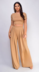 Victoria Wide Leg Pants Set - Beige